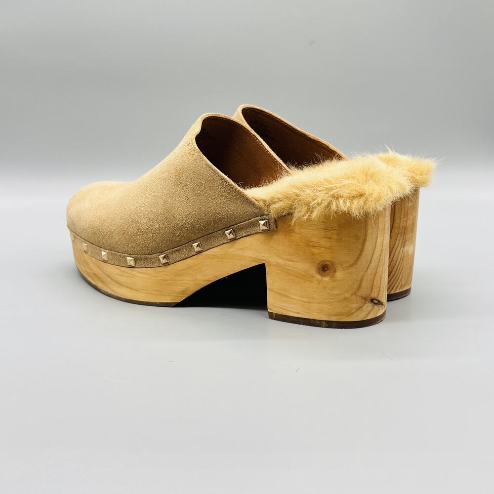 Steve Madden Shoes Womens 9 Beige Suede Brooklyn Platform faux fur Lined Clogs - Picture 5 of 11